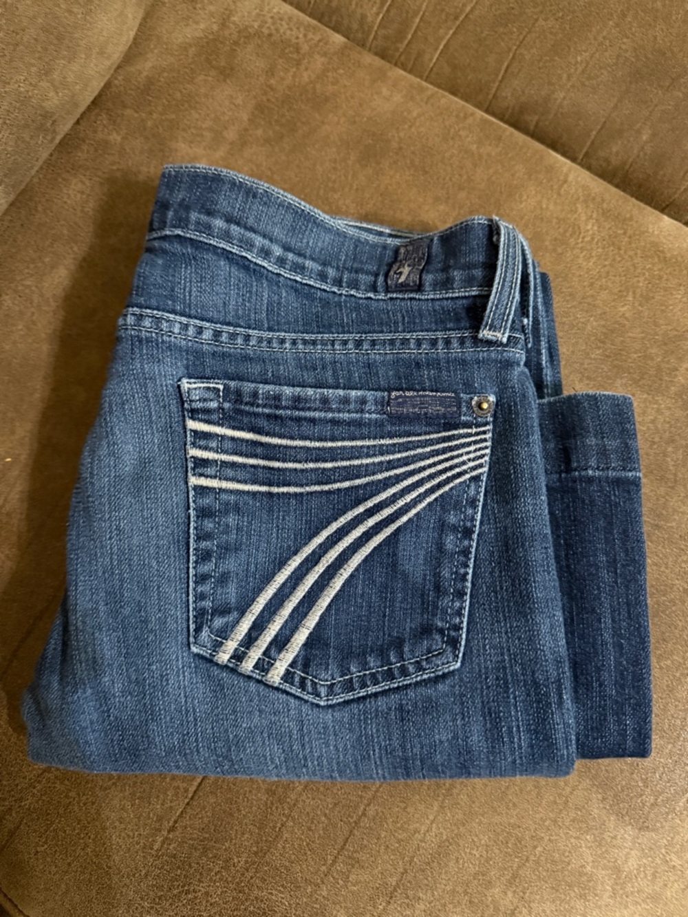 7 For All Mankind Women's Dark Blue Bootcut Jeans with Contrast Stitching